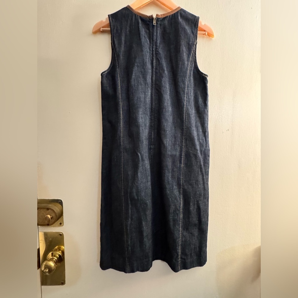 Lauren Ralph Lauren Dark Blue Denim Leather Trim Sleeveless Sheath Dress Size 8 - Picture 7 of 8